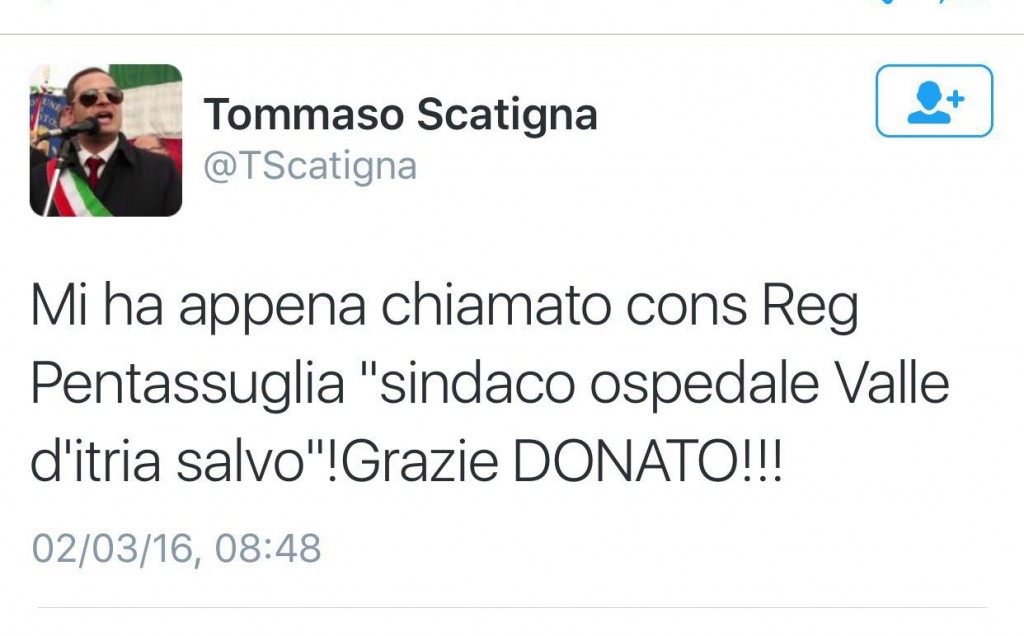 tweet scatigna ospedale