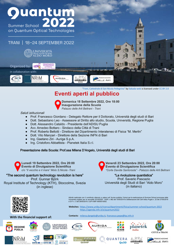 Loc. Inaugurazione domenica 18 settembre ore 18 della Quantum Summer School 2022 e Eventi aperti al pubblico