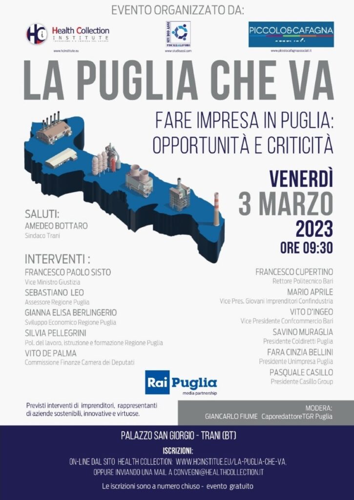 Loc. convegno La Puglia che va 3 marzo 2023 Palazzo San Giorgio Trani