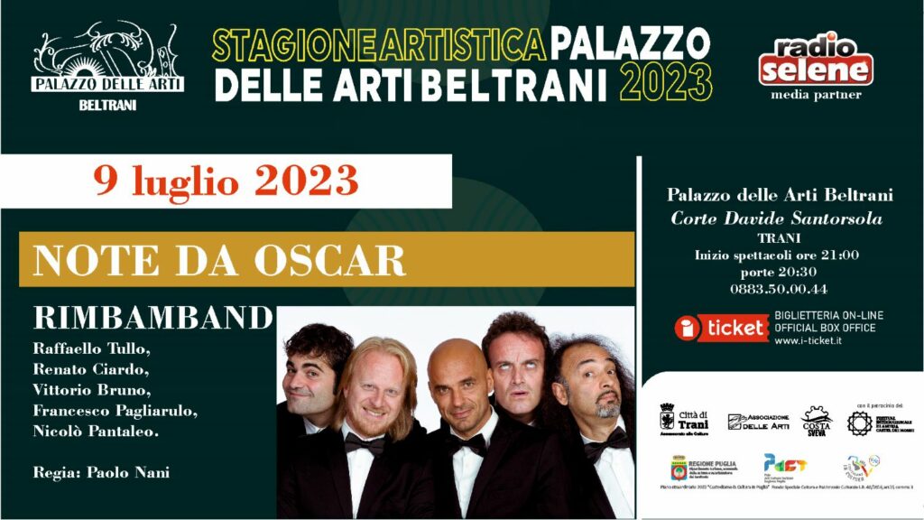 Loc. orizz. Eventi speciali Rimbamband Note da Oscar 9 luglio@Plazzo delle Arti Beltrani Trani