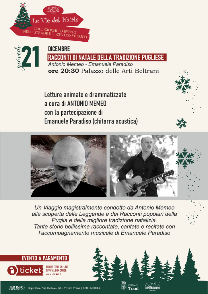 Racconti di Natale della tradizione pugliese di Antonio Memeo con Emanuele Paradiso 21 dicembre Palazzo Beltrani