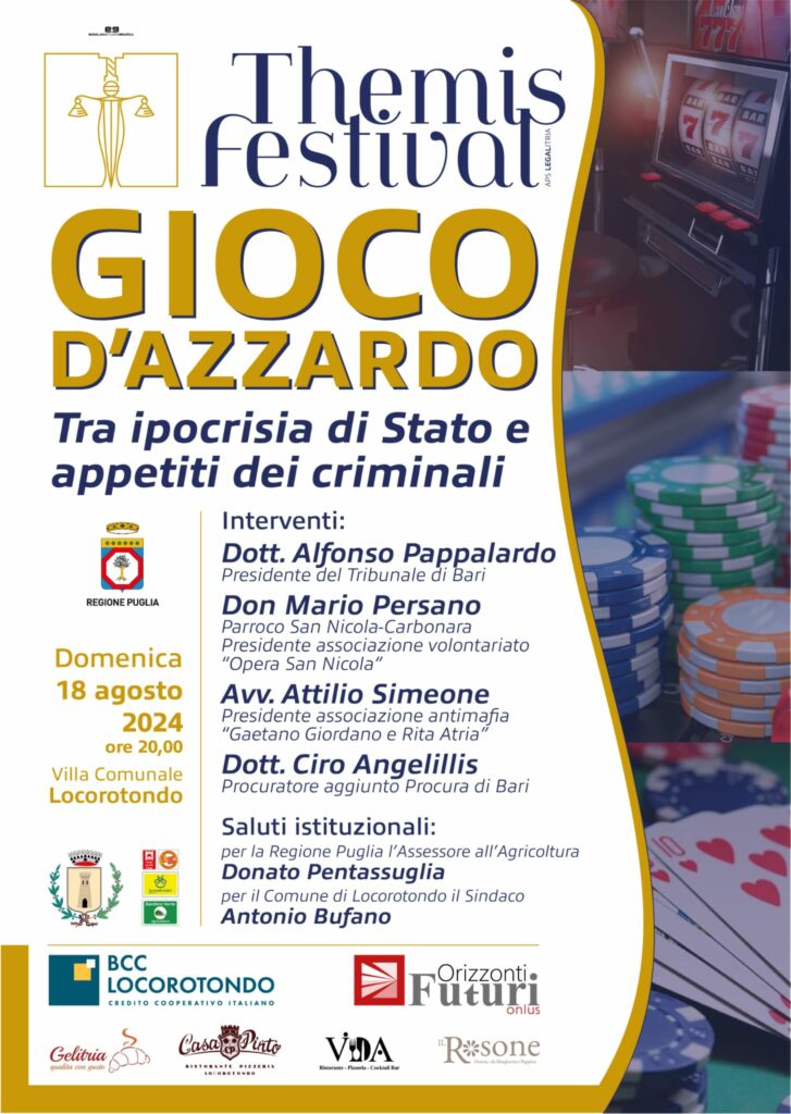 Ludopatia e appetiti criminali, domenica 18 agosto a Locorotondo