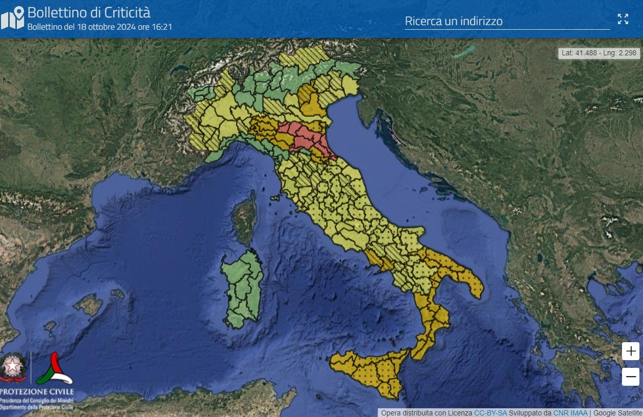 Maltempo: zone di Emilia Romagna in allerta rossa, quasi tutta la Puglia fra quelle in arancione Protezione civile, previsioni meteo