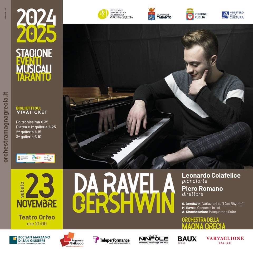 Da Ravel a Gershwin sabato 23 novembre Taranto