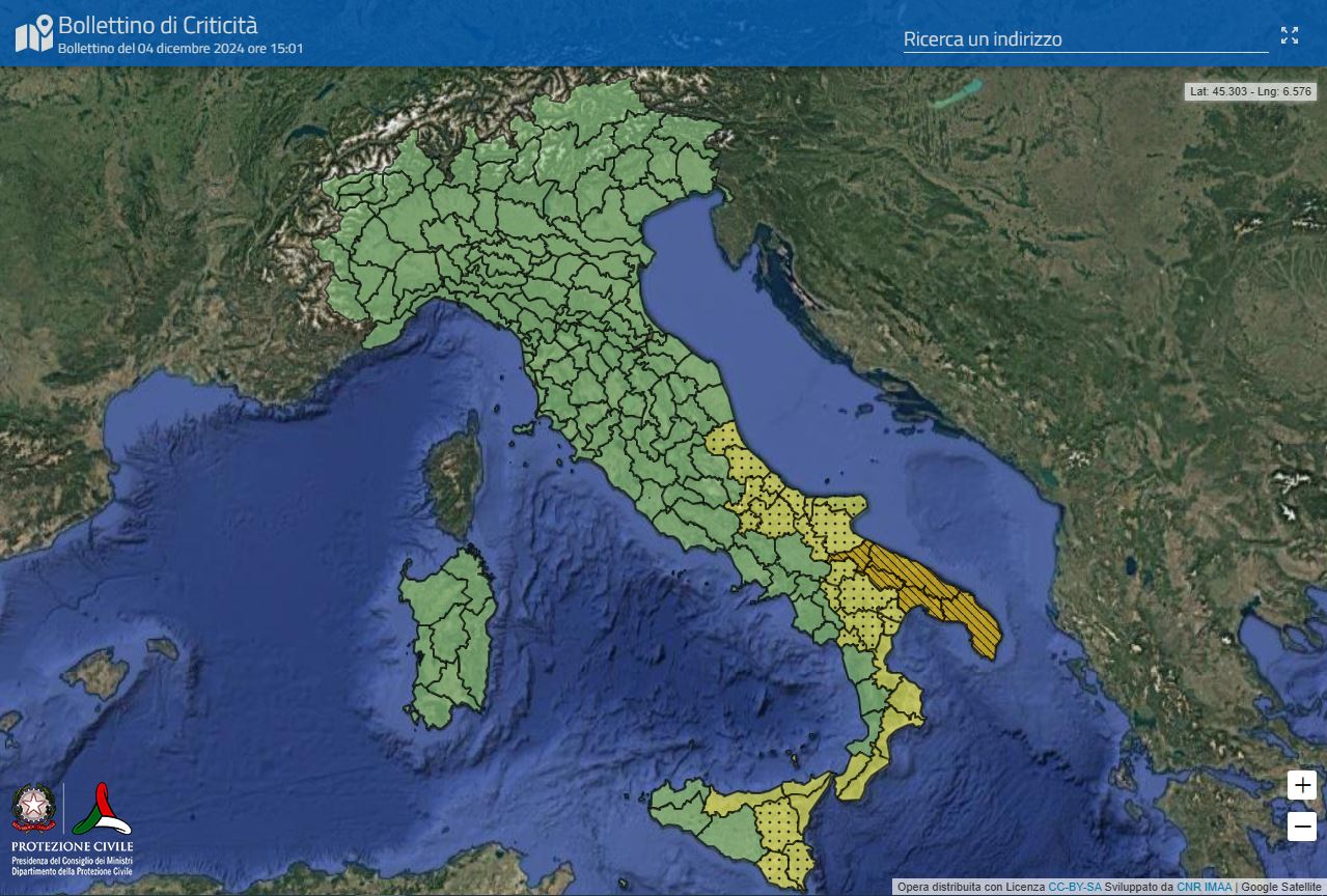 Maltempo: Taranto, oggi scuole chiuse. La Puglia in allerta arancione escluso il foggiano in codice giallo come altre regioni Protezione civile, previsioni meteo