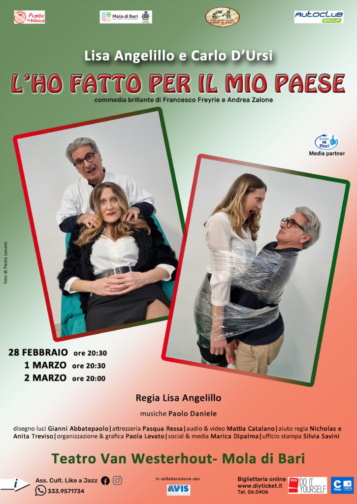 dal 28 02 2025 al 2 03 2025 Commedia L'ho fatto per il mio paese Lisa Angelillo e Carlo D'ursi